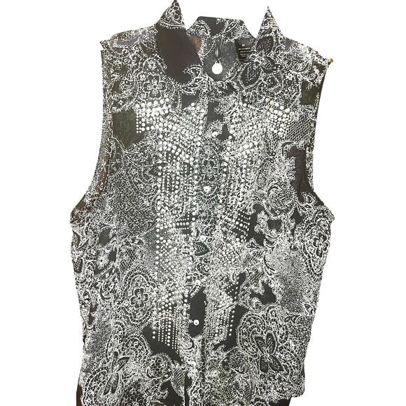 BKE Boutique Black and White Sheer Blouse with Silver Studs Size Medium - Picture 3 of 5